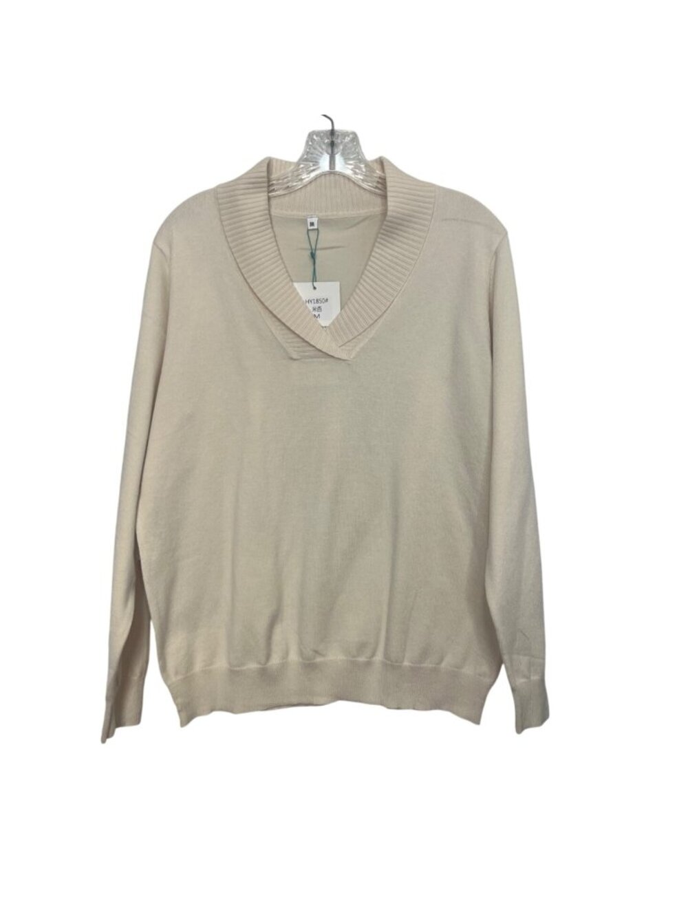 Hiyiyezi Vneck Sweater Ribbed Trim Soft Medium Beige‎ New